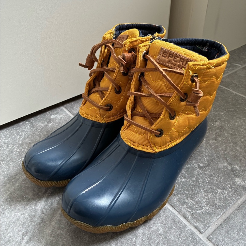 Sperry Navy and Mustard Yellow Quilted Duck Boots